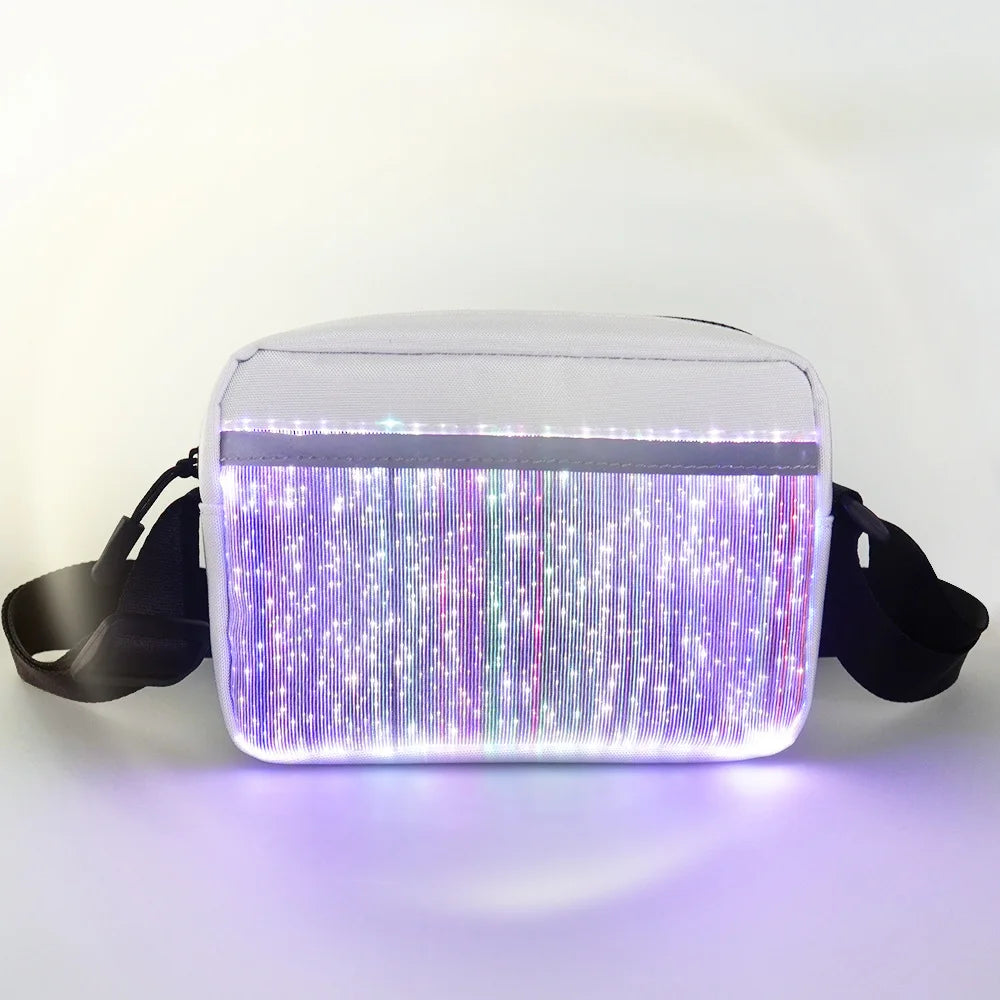 2024 Luminous LED Colorful Single-Shoulder Bags High Street Crossbody Bag Optical Fiber Fabric Fashion Square Bag 가방 сумка Bolso