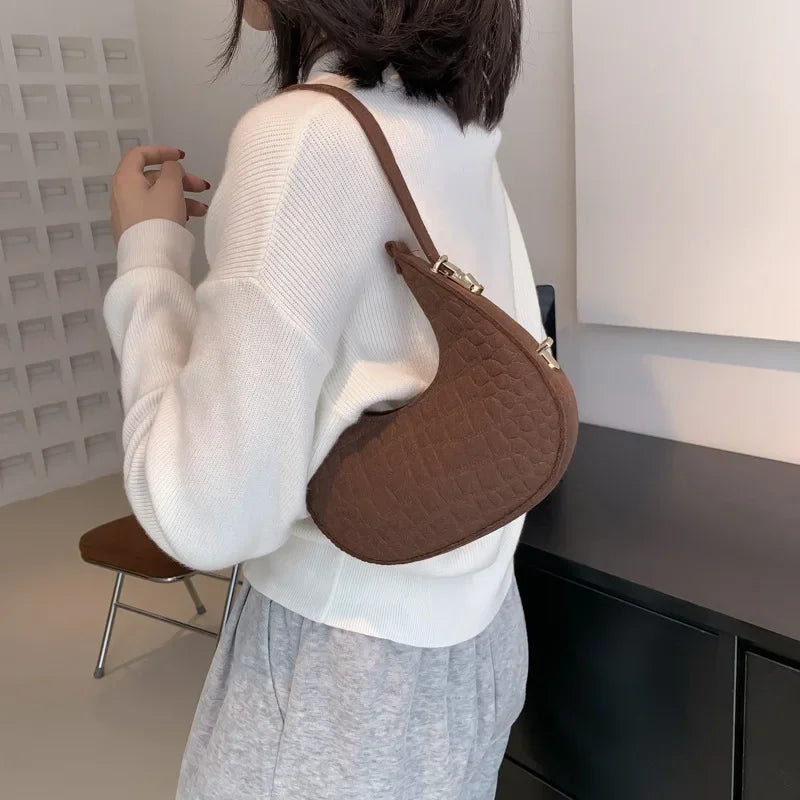 Fashion Luxury Design Felt Shoulder Hobo Bag Women Clutch Handbag Purse Female Solid Color Underarm Bag Small Shopper Tote