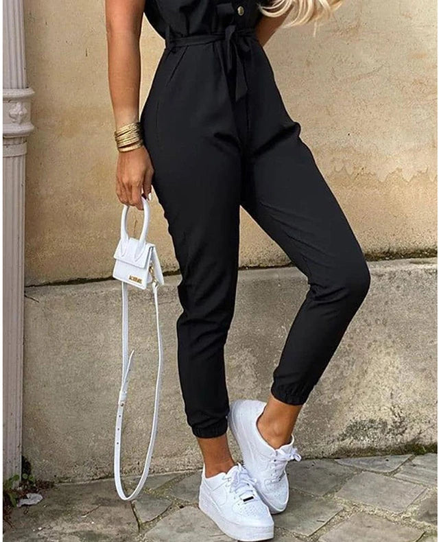 New Summer Jumpsuit Women Elegant Casual Lapel Buckle Printed Female Jumpsuit Woman Trousers Playsuit Overalls Bodysuit Romper