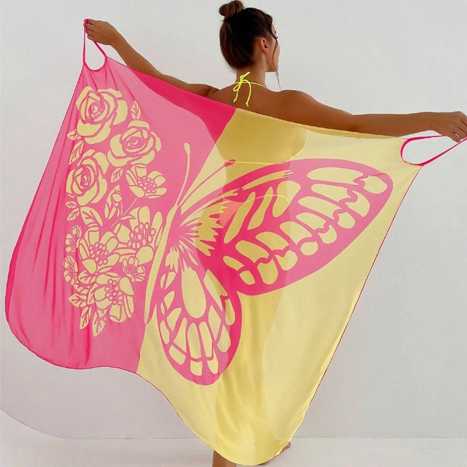 New Butterfly Print Beach Skirt Scarf Sexy Mesh Colored Multi Color Swimwear For Women Dress Cover up Formal Toddler