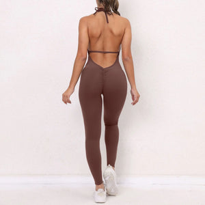 Sexy Backless Scrunch Sporty Jumpsuit Raises Butt One Piece Women Clothing Sleeveless Gym Fitness Yoga Dance Overalls Black Red