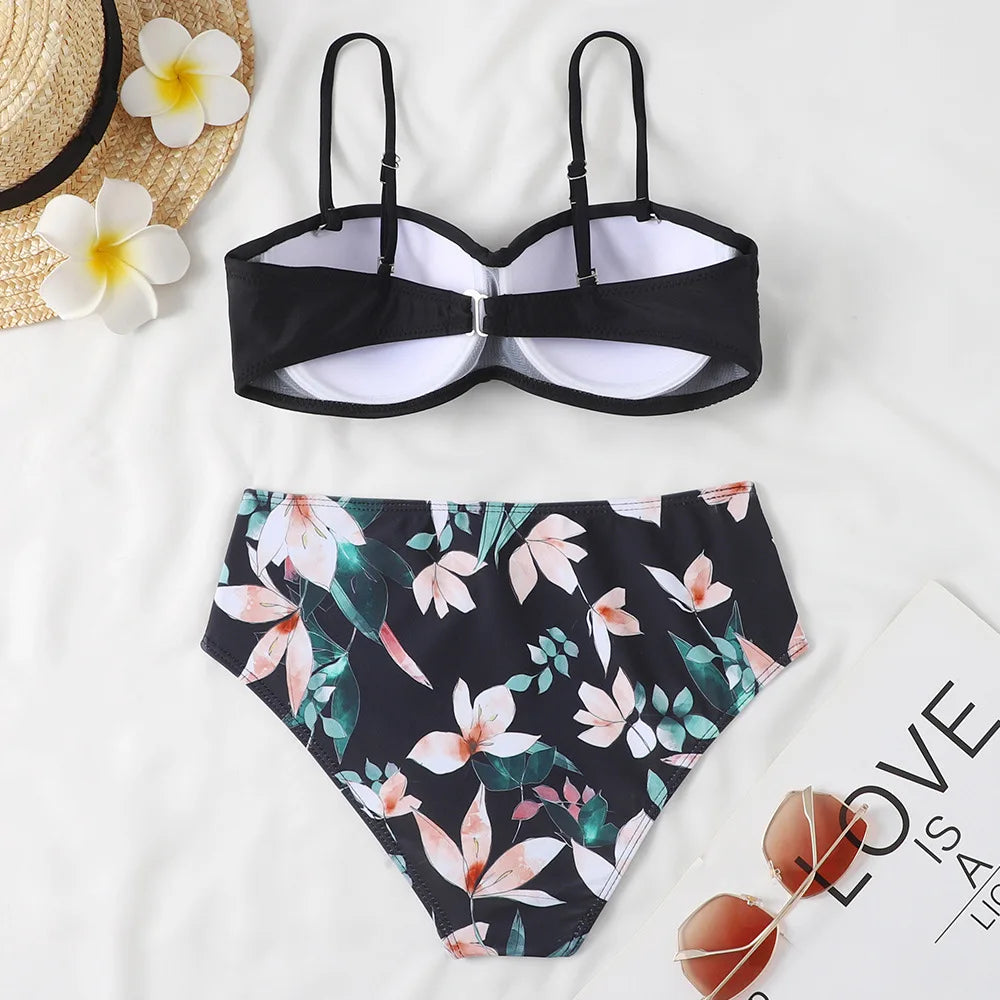 Sexy High Waist Bikinis 2024 New Halter Swimwear Women Swimsuit Female Bikini Set Print Bodysuit Bathing Suit Summer Biquini XXL