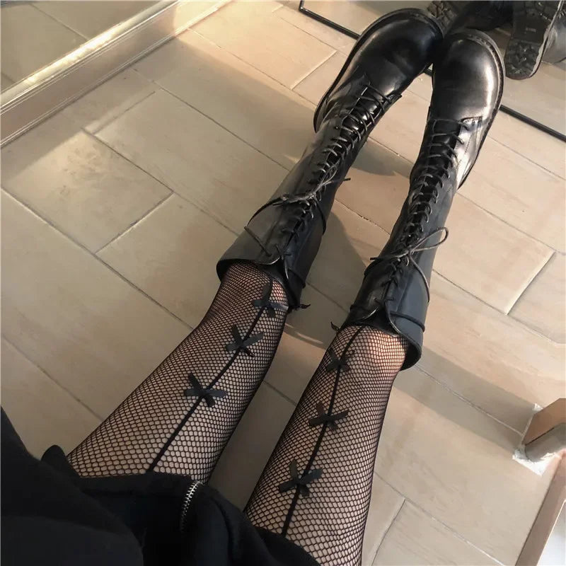 Women Sexy Mesh Fishnet Tights Stockings Pantyhose Bows Transparent Gothic Party Club White Black Women Netting Socks Lingeries