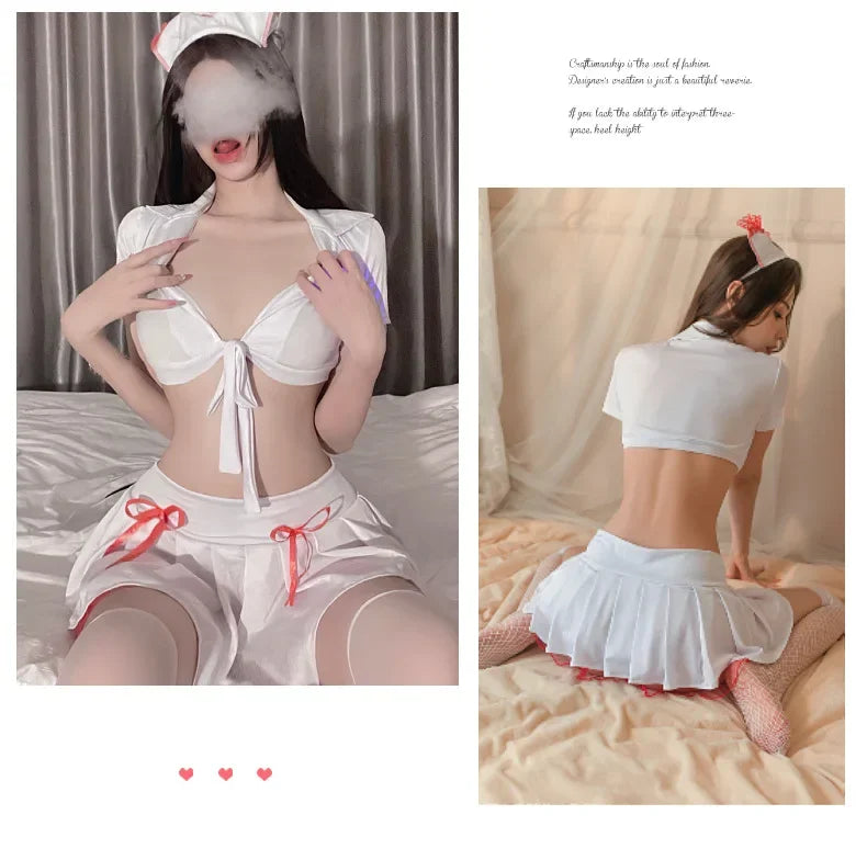 Erotic Nurse Uniform Adult Sex Hot Dress Cosplay Girls Porn Costumes Deep-V Neck Nightdress Angel In White Women Sexy Lingerie