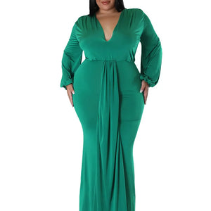 Wmstar Plus Size Party Dresses for Women Long Sleeve Stretch Sexy V Neck Elegant Maxi Dress Fall Clothes Wholesale Dropshipping