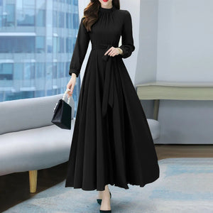 ZANZEA Autumn Women Fashion Party Dress Long Sleeve A-line Long Sundress Solid Holiday Maxi Dresses Vestidos Femme Vintage Robe