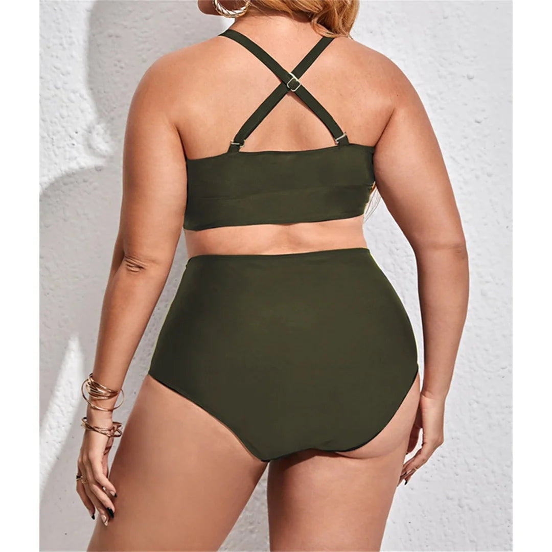 0XL - 4XL Sexy V Neck Bikini Large Size Swimwear Plus Size Women Swimsuit Female Two-pieces Bikini set Bather Bathing Suit V3783