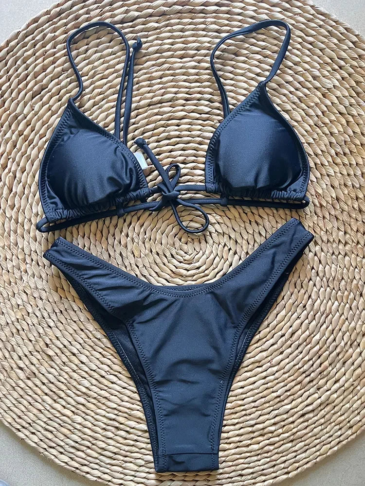 Micro Brazilian Mini Bikini Set Swimming Suits Pads Bikinis 2024 Push Up Bathing Suits Coffee String Swimwear Women Swimsuit