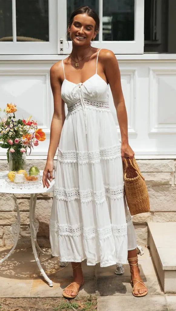 Summer New Women Boho Dress Fashion Spaghetti Strap White Beach Party Dress Robe Femme 2024 Elgeant Casual Female Vestidos