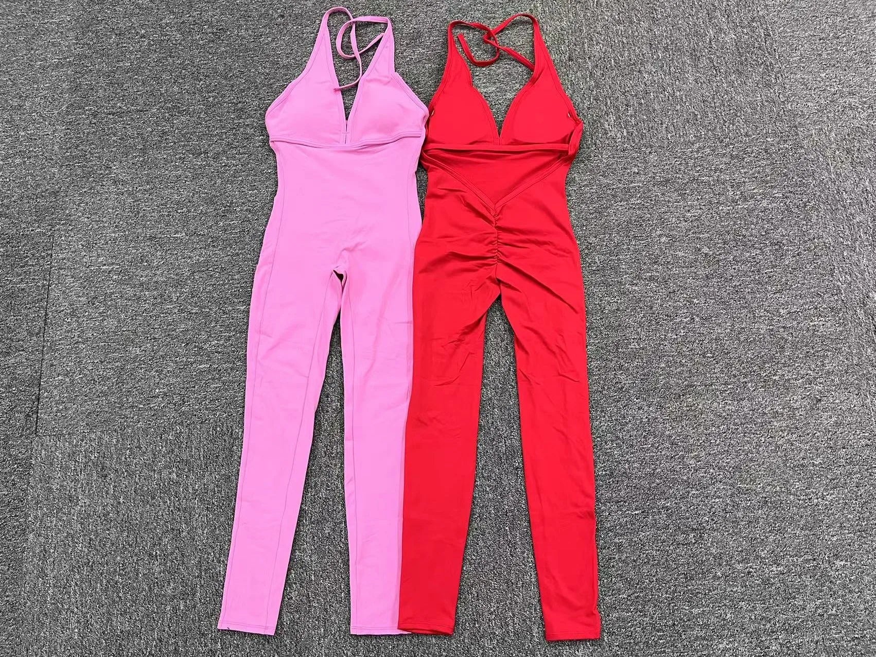 Sexy Backless Scrunch Sporty Jumpsuit Raises Butt One Piece Women Clothing Sleeveless Gym Fitness Yoga Dance Overalls Black Red