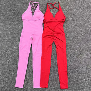 Sexy Backless Scrunch Sporty Jumpsuit Raises Butt One Piece Women Clothing Sleeveless Gym Fitness Yoga Dance Overalls Black Red