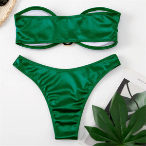 Sexy U Shaped Bandeau Bikinis Set Mujer Strapless Swimwear Women Gold Swimsuit Bathing Suit Biquinis Brazilian Bikini Swim 2024