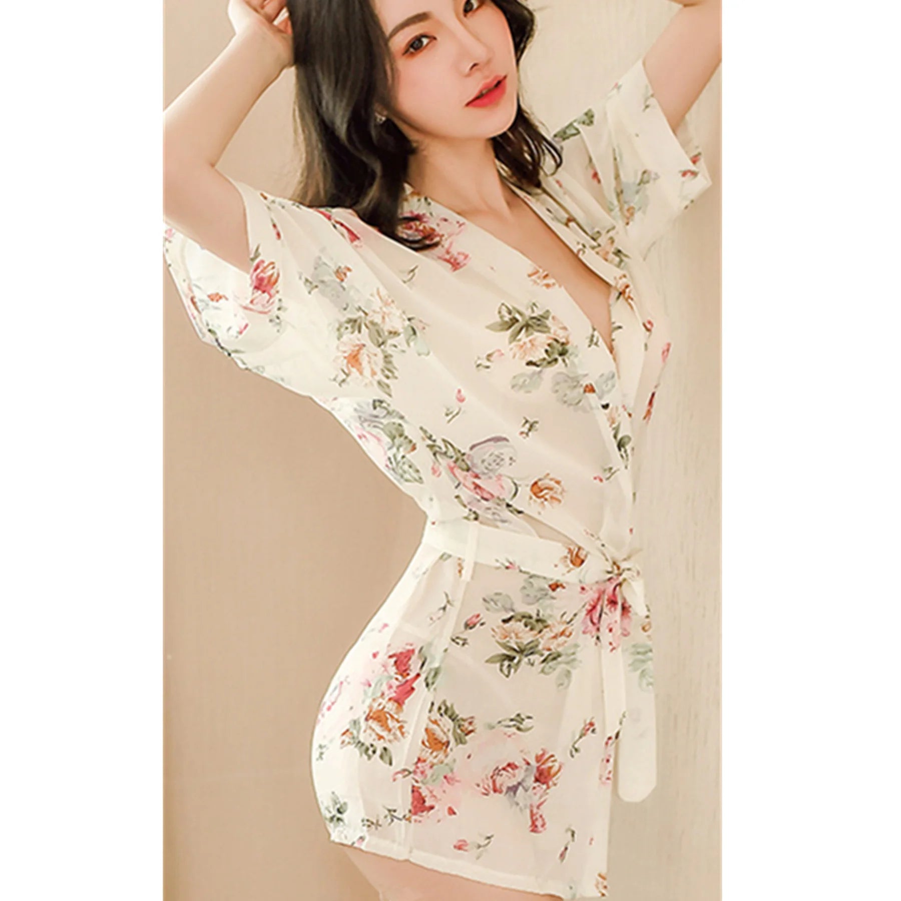 Fun Lingerie Japanese Kimono Temptation Uniform Womens Bathrobe Tulle Pajamas Printed Clothing Nightclub Costume Sexy Lady Set