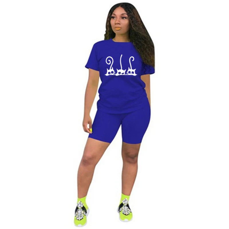 Women's Tracksuit T-Shirts Suit Short Sets for Women 2 Pieces Daily Casual 2024 Jogging Summer Sports Outfit Legging Matching