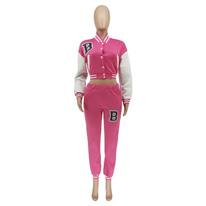 Patchwork Letter Printing Joggers Leisure Two-Piece Set Women's Sports Training Jogging Uniform Baseball Uniform Suit