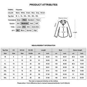 Plus Size L-5XL Casual Shirts Women 2024 New Long Sleeve Lapel Neck Blouse Tops Solid Color Buttons Ladies Pockets Basic Shirt