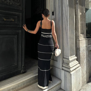 Dress Sexy Off The Shoulder Camisole Dress Slimming And Fashionable Striped Knitted Long Dress For Women