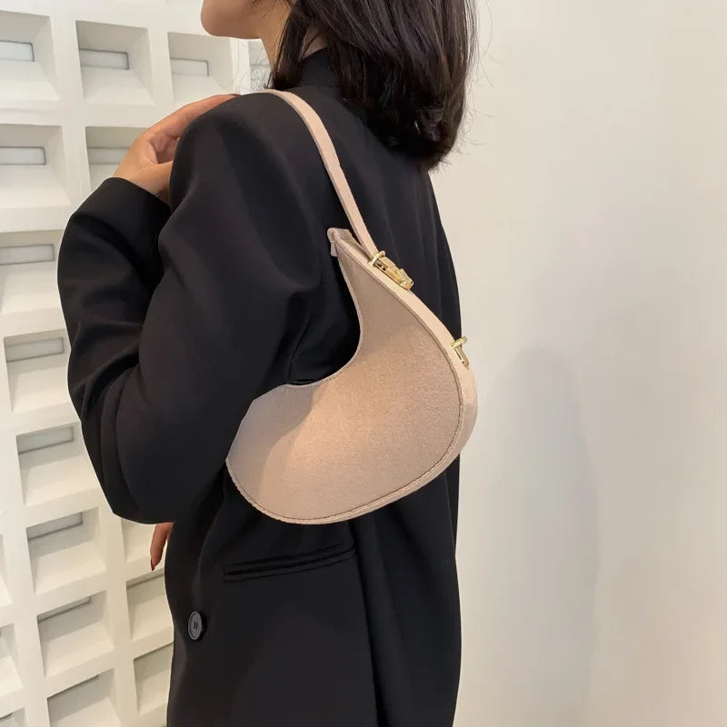 Fashion Luxury Design Felt Shoulder Hobo Bag Women Clutch Handbag Purse Female Solid Color Underarm Bag Small Shopper Tote