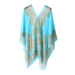 Woman Chiffon Blouse Fashion Women Scarf Shawl Printed Sunscreen Sun Protection Shawl Beach Shawl Soft Loose Bikini Cover Tops