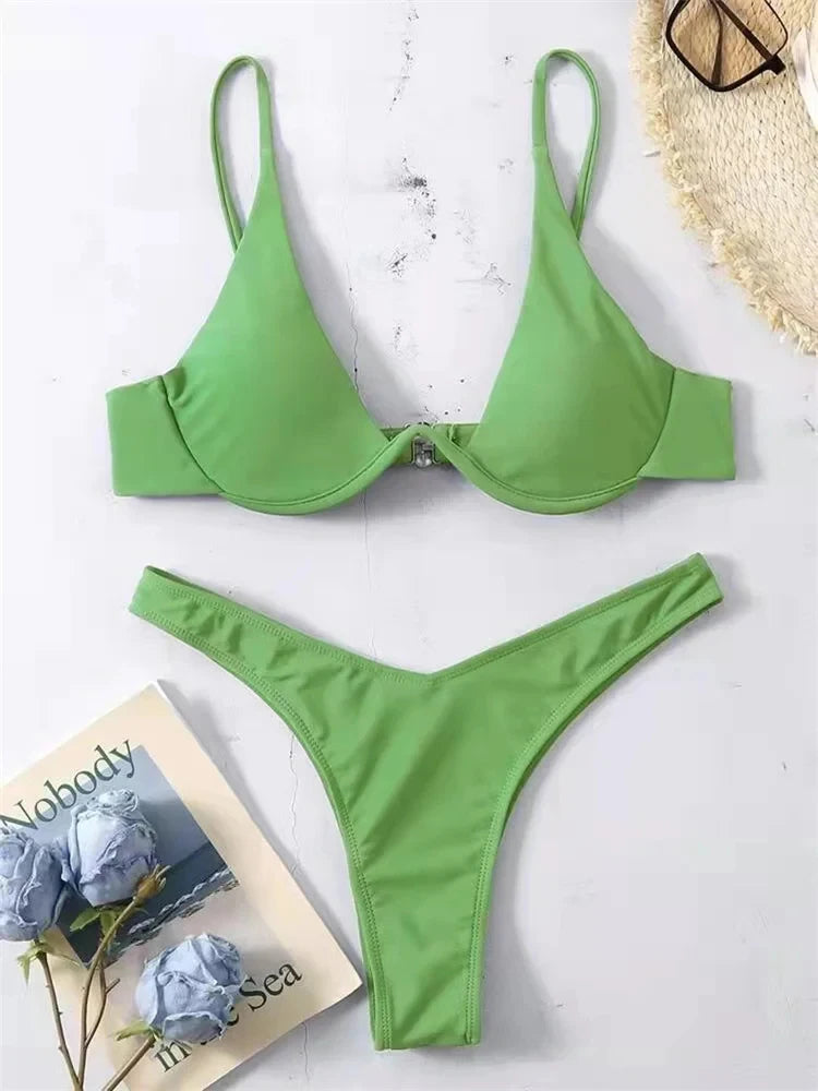 OIINAA Swimsuit Women Sexy Solid Bikini Set Two-piece Beachwear 2024 Summer Fashion Thong Swimwear Bather Bathing Suit Biquinis