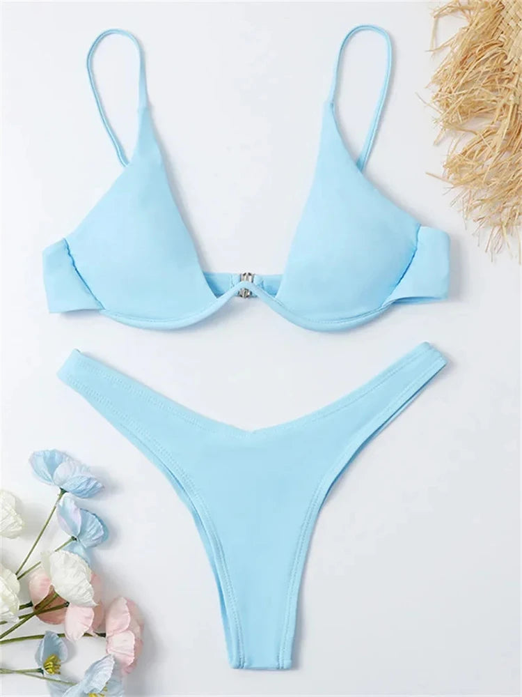 OIINAA Swimsuit Women Sexy Solid Bikini Set Two-piece Beachwear 2024 Summer Fashion Thong Swimwear Bather Bathing Suit Biquinis