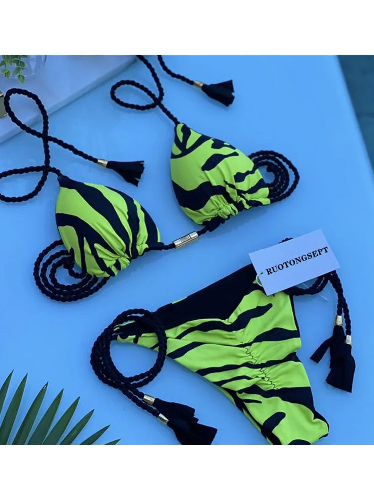 Women Low Cut Bikini Sets Ladies Huge Rope Swimsuit Sexy Push Up Two Pieces Bathing Suits 2022 Summer Micro Swimwear