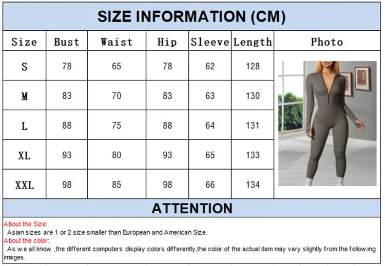 Women Autumn Slim Long Sleeved Jumpsuits Female High Waist Sexy Zipped Long Rompers Ladies Solid Color Ribbed Sports Clothing