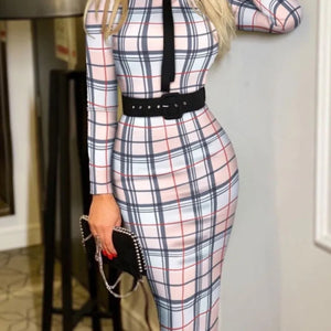 Fashionable Women's Printed Tight A-line Skirt Sexy Suit Collar Dress Wrapped Buttocks For Women With Belt