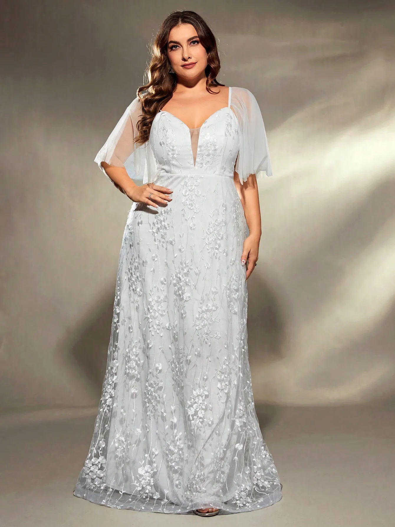 Mgiacy plus size V-neck gauze large trumpet sleeve patchwork embroidered lace A set wedding gown PROM dress Party dress