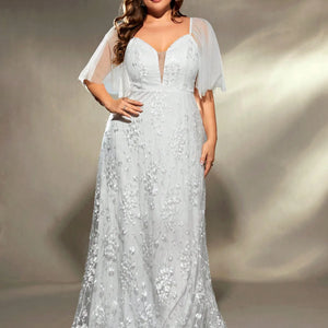 Mgiacy plus size V-neck gauze large trumpet sleeve patchwork embroidered lace A set wedding gown PROM dress Party dress