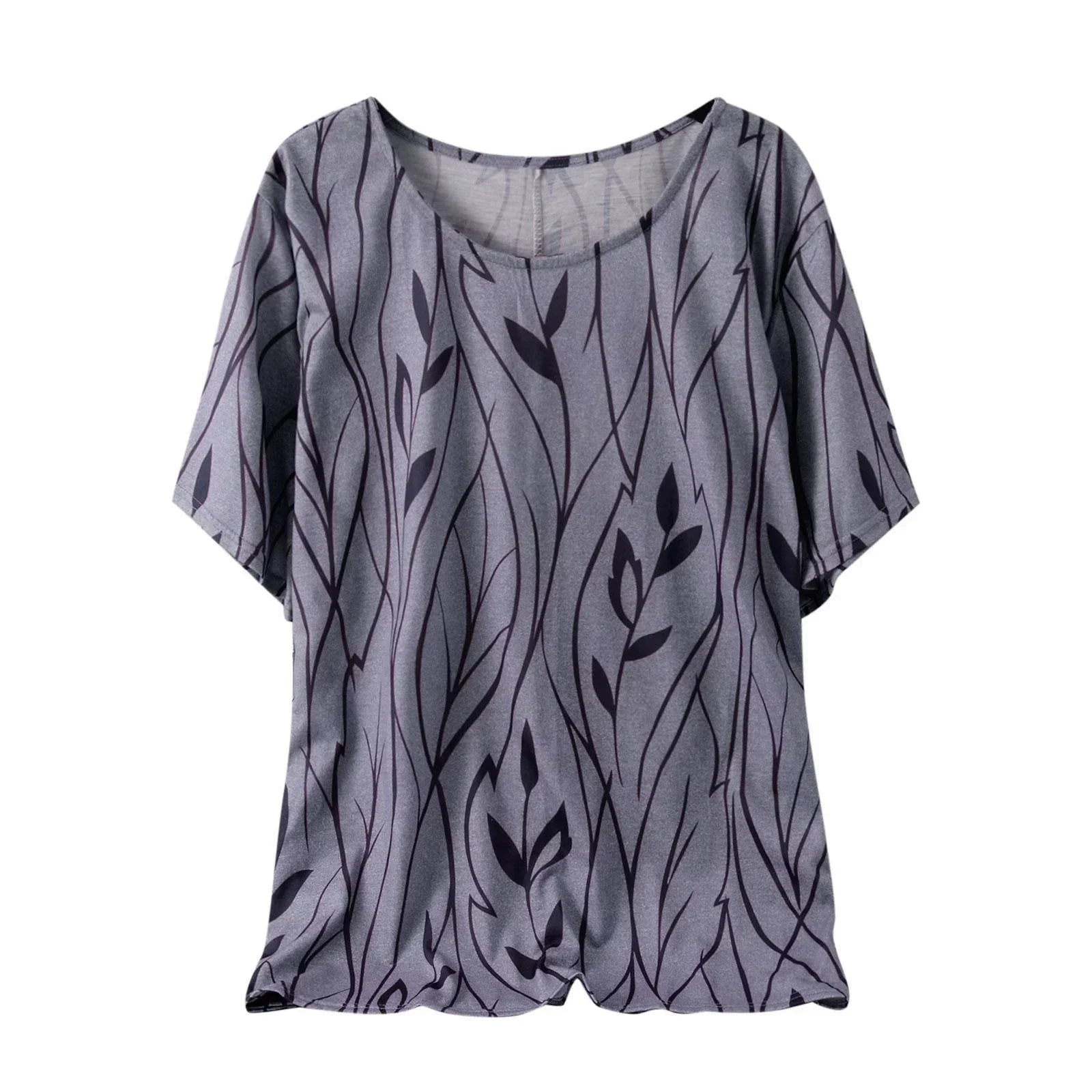 Plus Size 1XL-8XL Women Casual Loose Leaves Print Blouse T-shirt Ladies Fashion Vintage Blouse Unique Half Sleeves Top Shirts