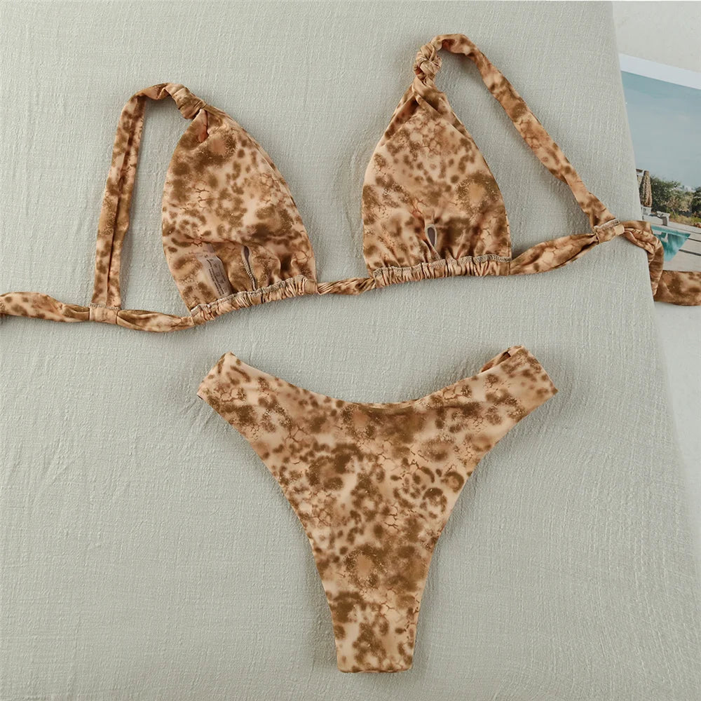 2024 New Sexy Bikinis Leopard print Swimwear Women Swimsuit Knot tie Brazilian Bikini Set Plunge Neck Beachwear Biquini Female