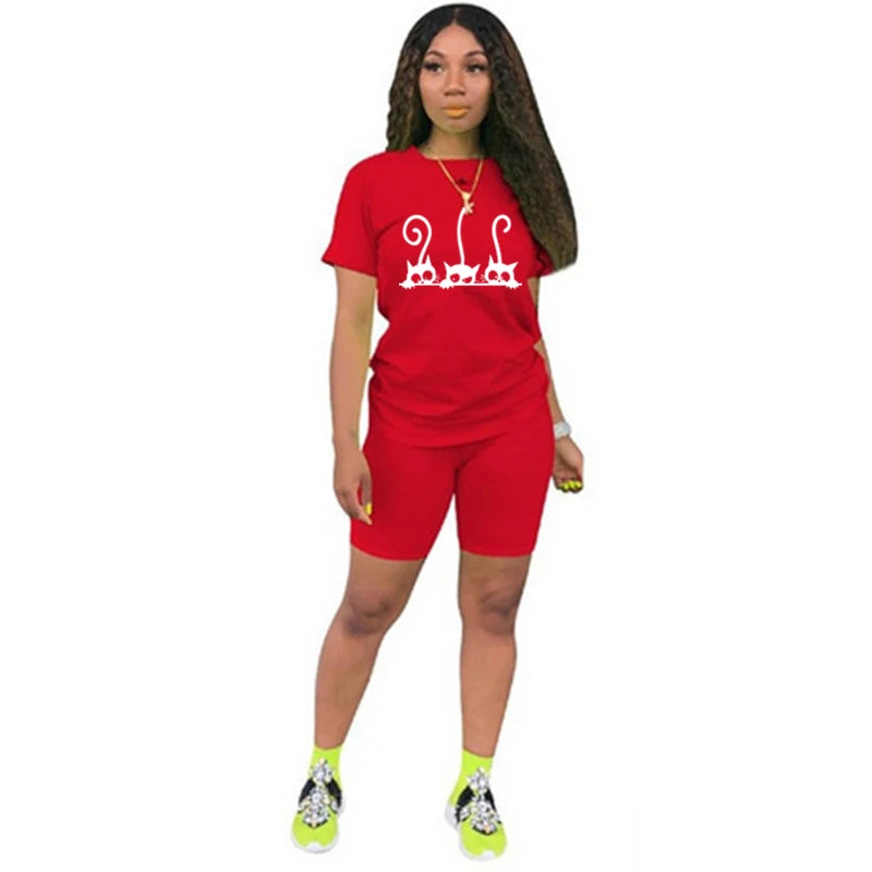 Women's Tracksuit T-Shirts Suit Short Sets for Women 2 Pieces Daily Casual 2024 Jogging Summer Sports Outfit Legging Matching