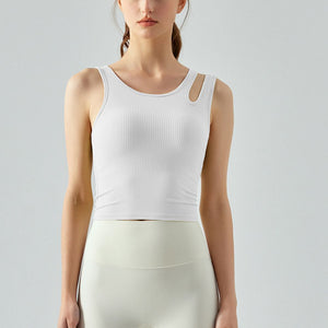 Ribbed Round Neck Sports Tank Top