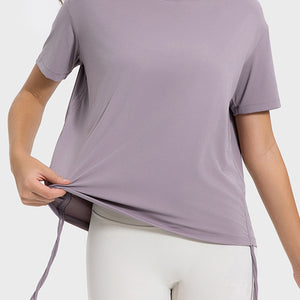 Drawstring Round Neck Short Sleeve Active T-Shirt