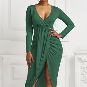 High-low Ruched Surplice Long Sleeve Dress