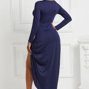 High-low Ruched Surplice Long Sleeve Dress