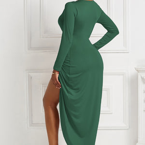 High-low Ruched Surplice Long Sleeve Dress