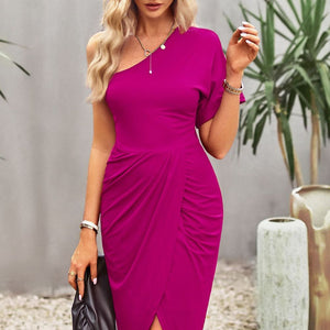 Devine Ruched One-Shoulder Tulip Hem Dress