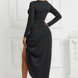 High-low Ruched Surplice Long Sleeve Dress