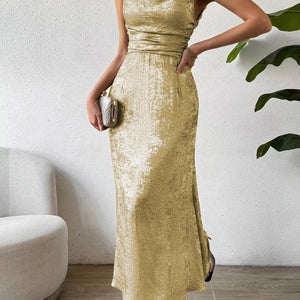 Honey Asymmetric Neck Sleeveless Midi Dress