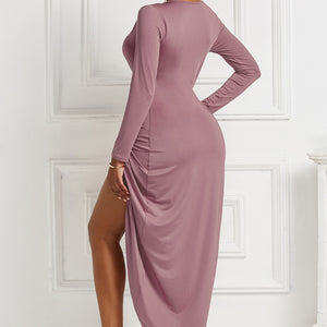 High-low Ruched Surplice Long Sleeve Dress