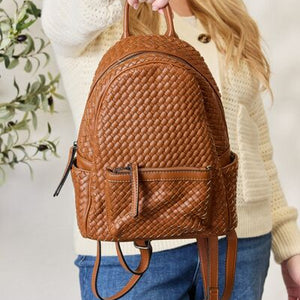 SHOMICO PU Leather Woven Backpack