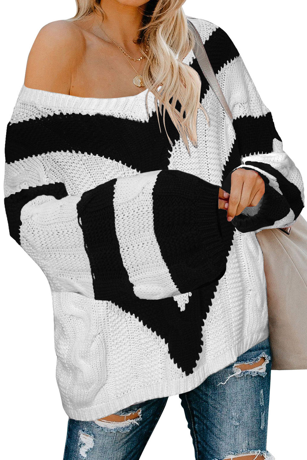Color Block Drop Shoulder Oversize Sweater