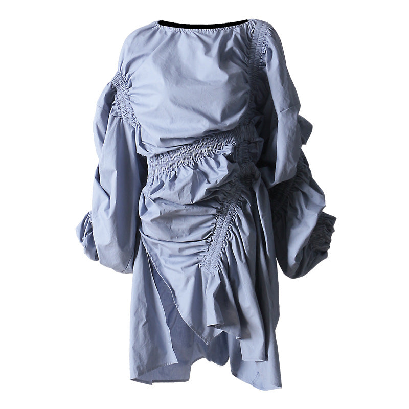 2021  Niche Irregular Dark Asymmetric Design Personality Pleating off-Shoulder Dress