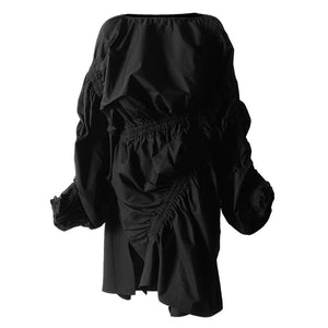 2021  Niche Irregular Dark Asymmetric Design Personality Pleating off-Shoulder Dress