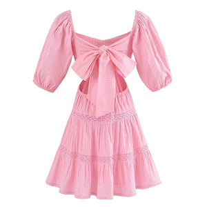 Hollow Out Cutout Salty Sweet Princess Dress Early Spring Years Lace Bow Dress Women