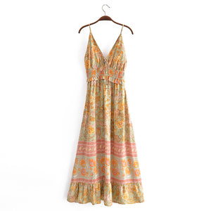 Spring Rayon Positioning Floral Flounce Tassel Dress