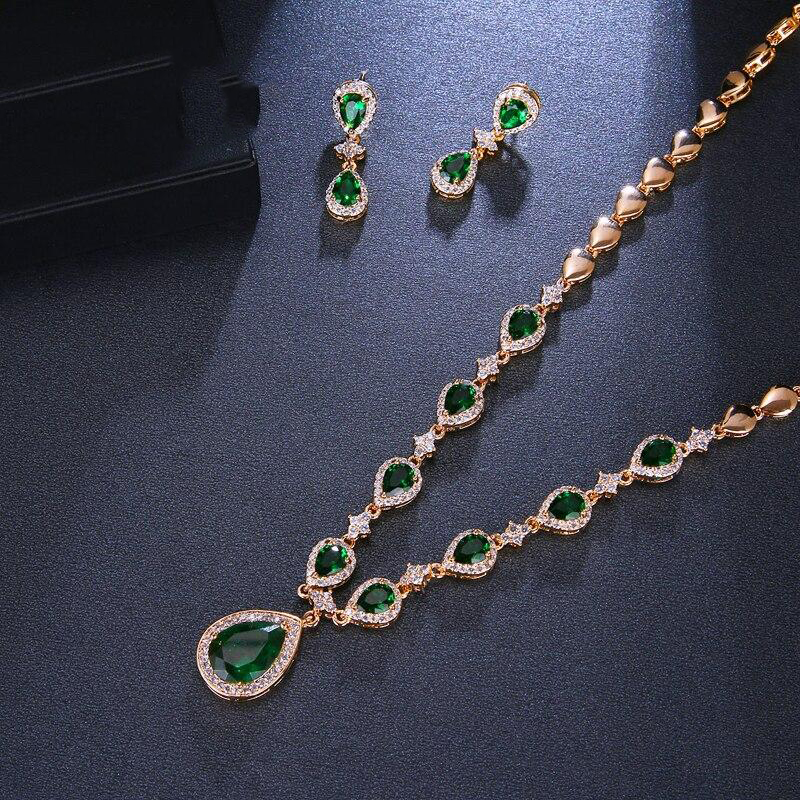 Rose Gold Green Waterdrop Jewelry Sets