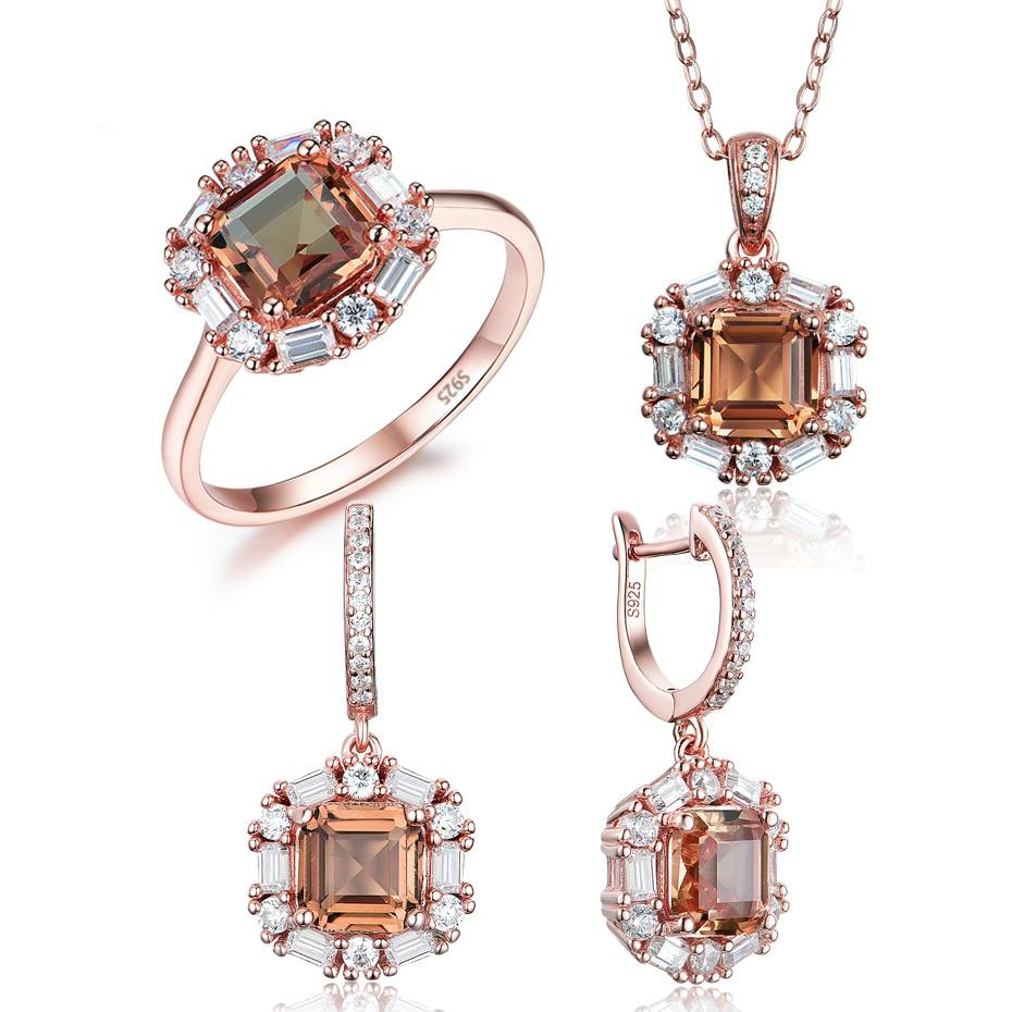 585 rose gold Luxury Asscher gemstone Jewelry Set for Women